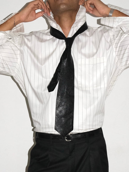 Handmade uneven Leather Tie - Black